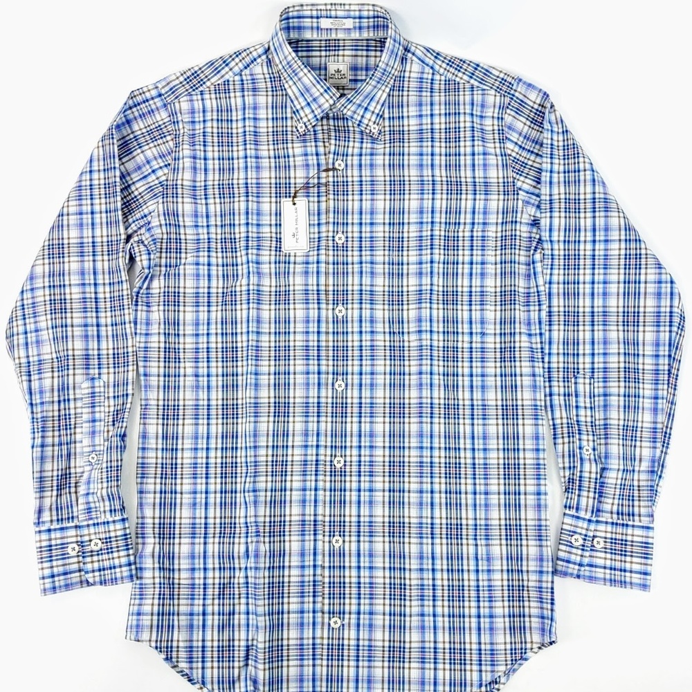 PETER MILLAR Small Blue Plaid Long Sleeve Shirt